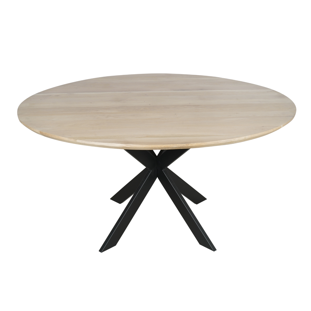 Esstisch Evoque Natur – runde FSC-Eiche Ø110 cm, 3 cm Platte mit Schweizer Kante, Gestell in Schwarz