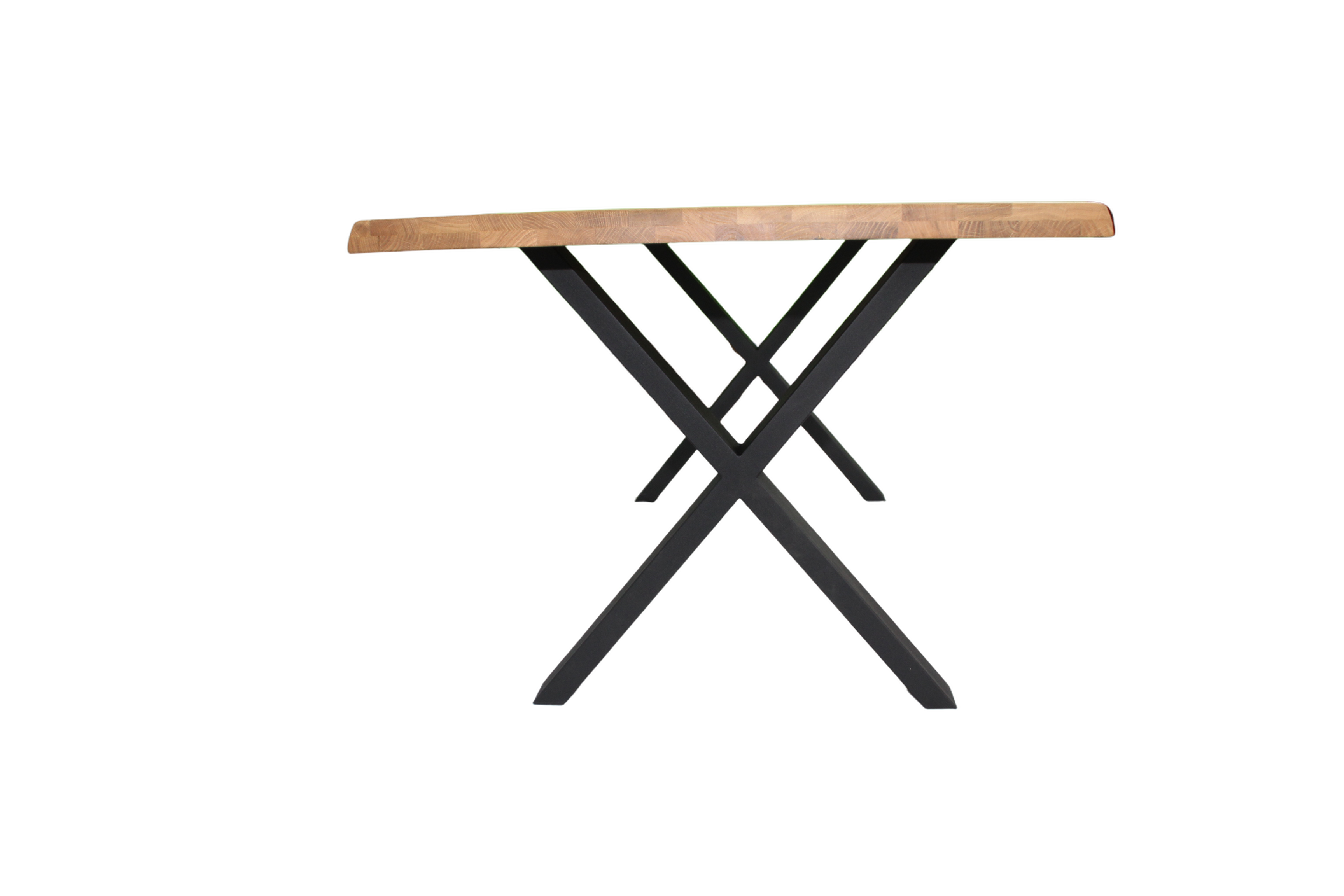 Eiche - Esstisch mit Baumkante - X-Gestell in Schwarz