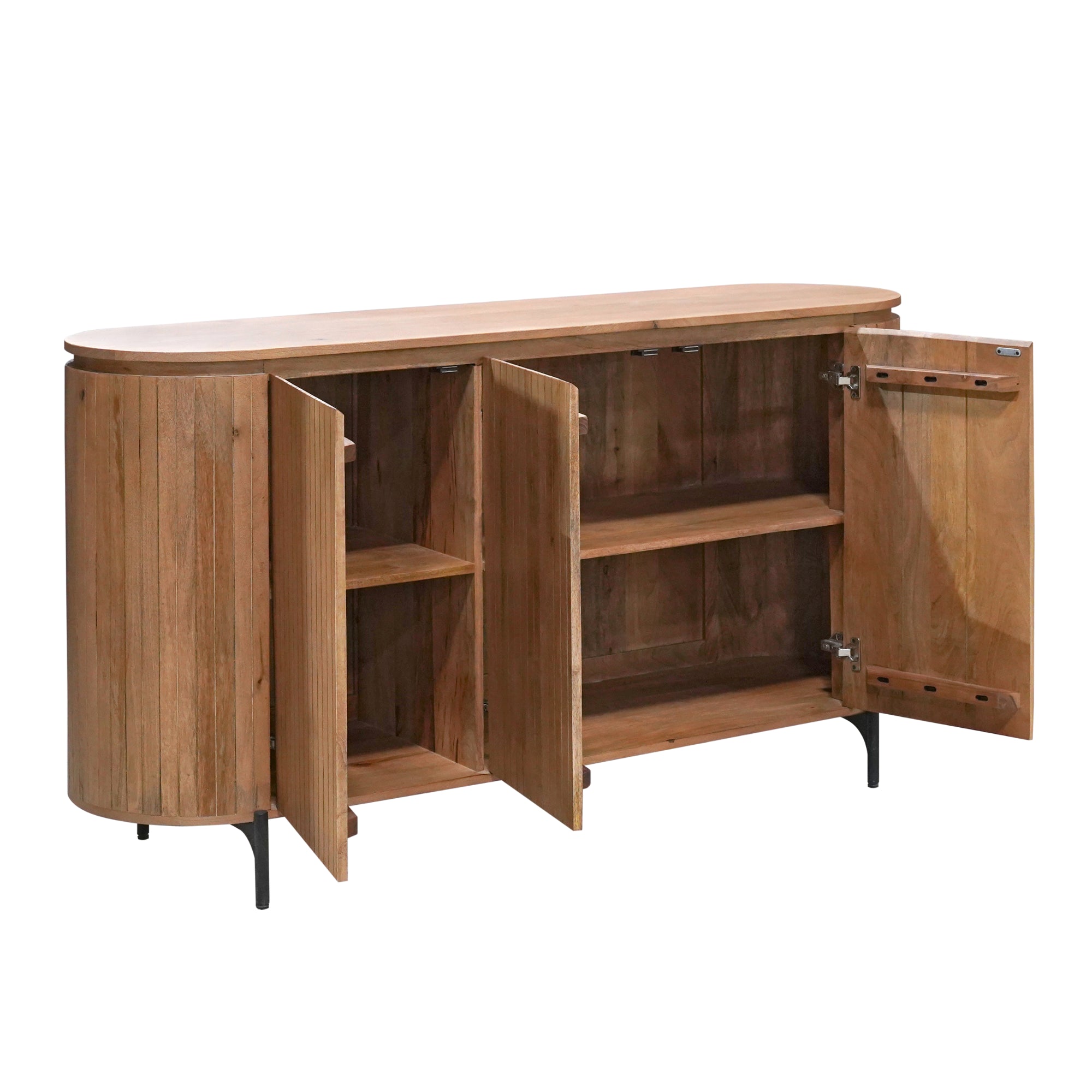 Sideboard Sole Natur – Massives Mangoholz mit Lamellentüren, 165 x 45 x 90 cm, modernes Aufbewahrungsmöbel