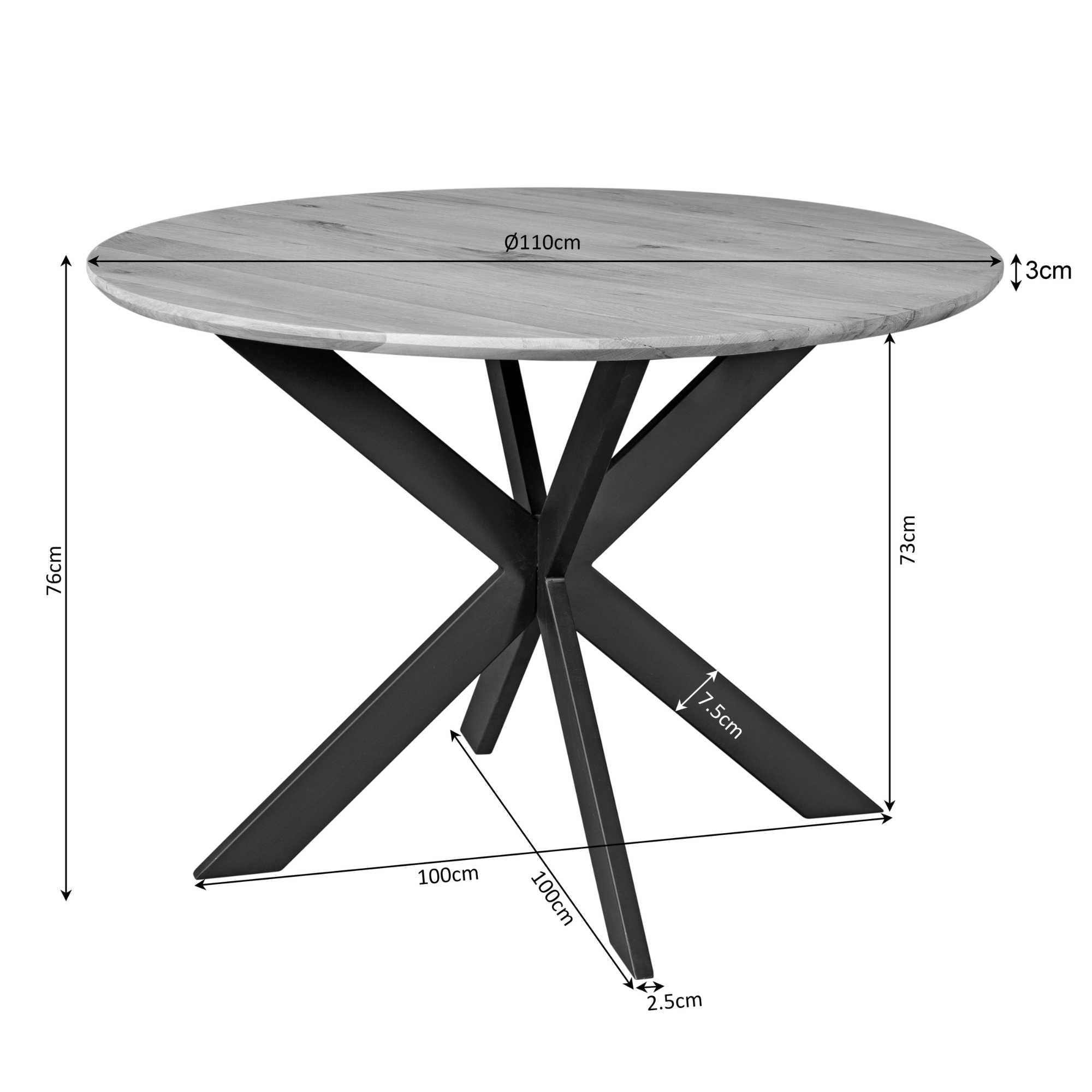 Eichenholz Esstisch Evoque | Rund 110 cm | Braun