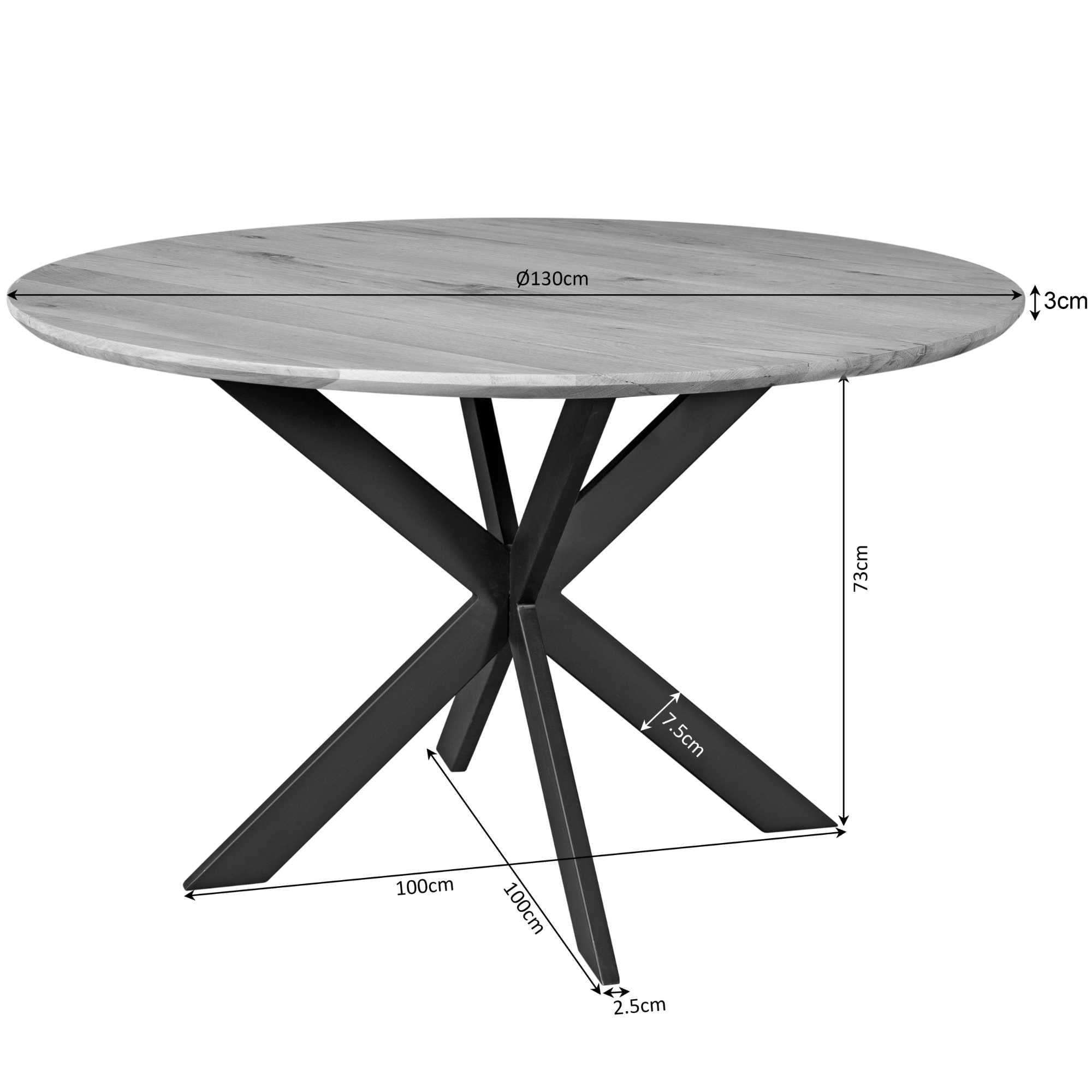 Eichenholz Esstisch Evoque | Rund 130 cm | Braun