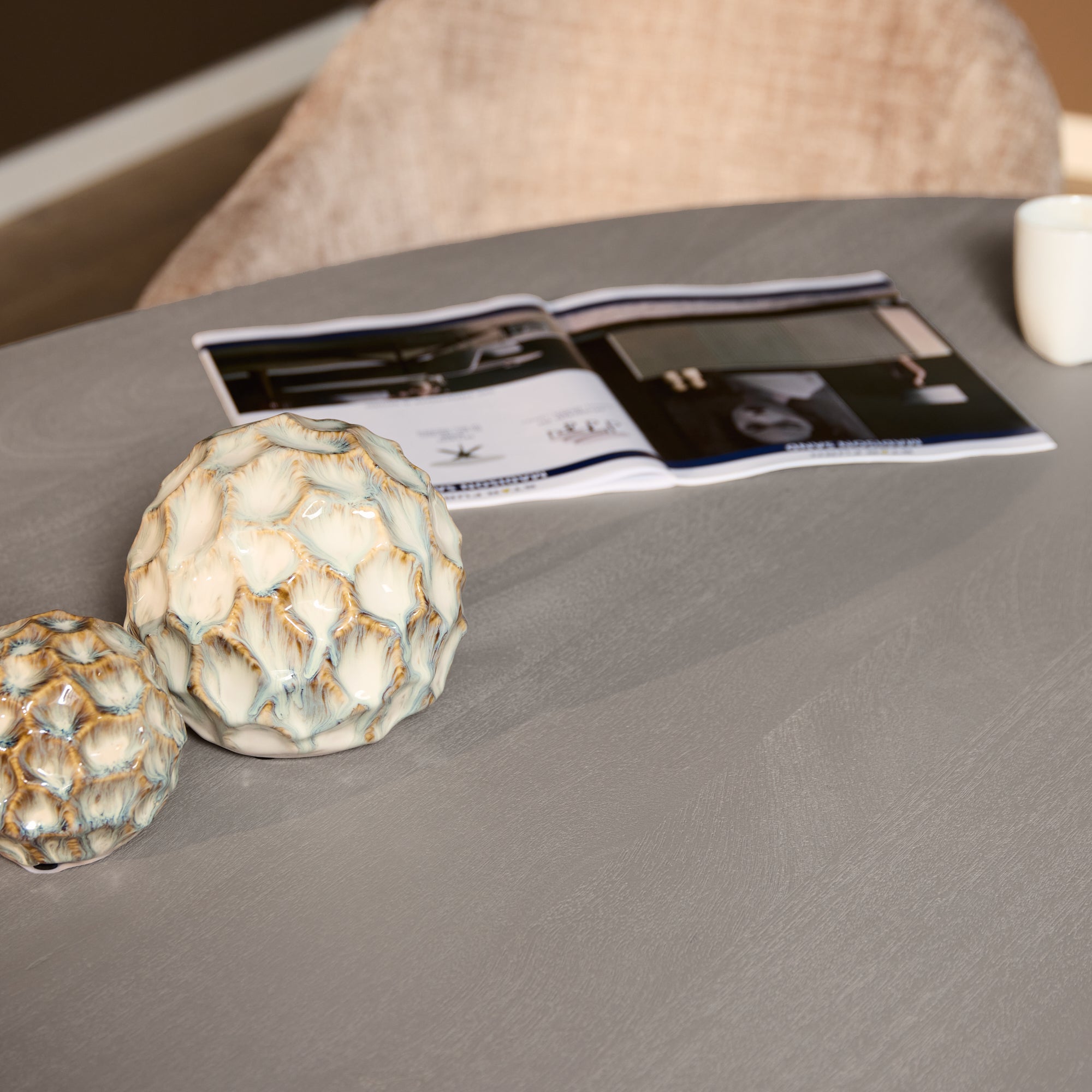 Esszimmertisch Sole Taupe 210x110x76 cm – ovaler Mangoholz Tisch mit Lamellenfuß, modern & zeitlos