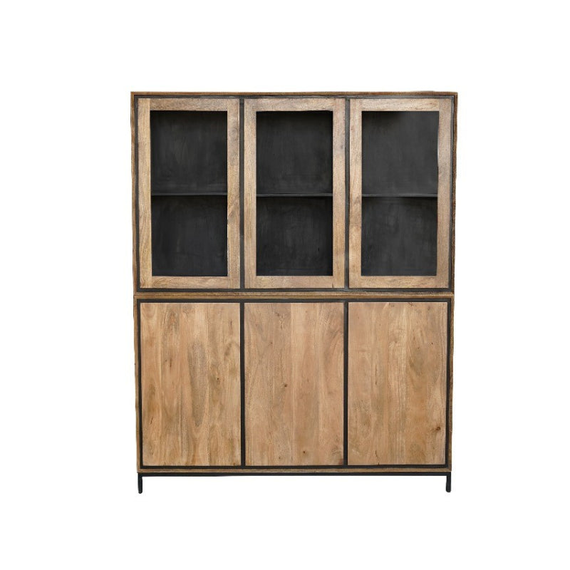 Vitrine Rois – Schrank aus Mangoholz & Metall mit 6 Türen, 160 x 45 x 200 cm