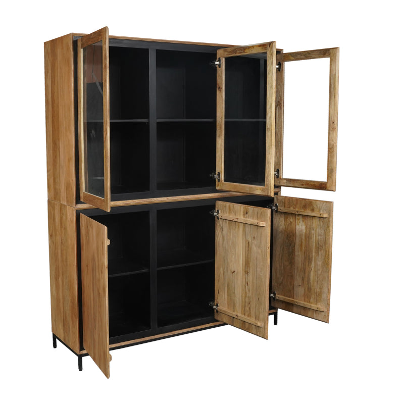 Vitrine Rois – Schrank aus Mangoholz & Metall mit 6 Türen, 160 x 45 x 200 cm