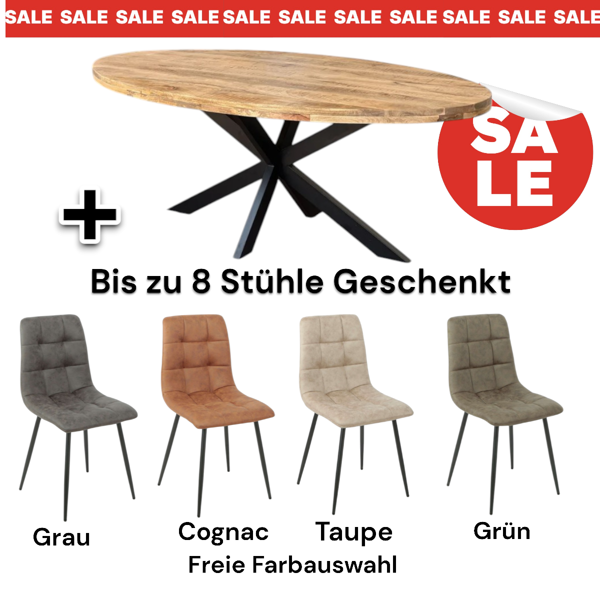 Set Ovaler Esstisch + Stühle Geschenkt