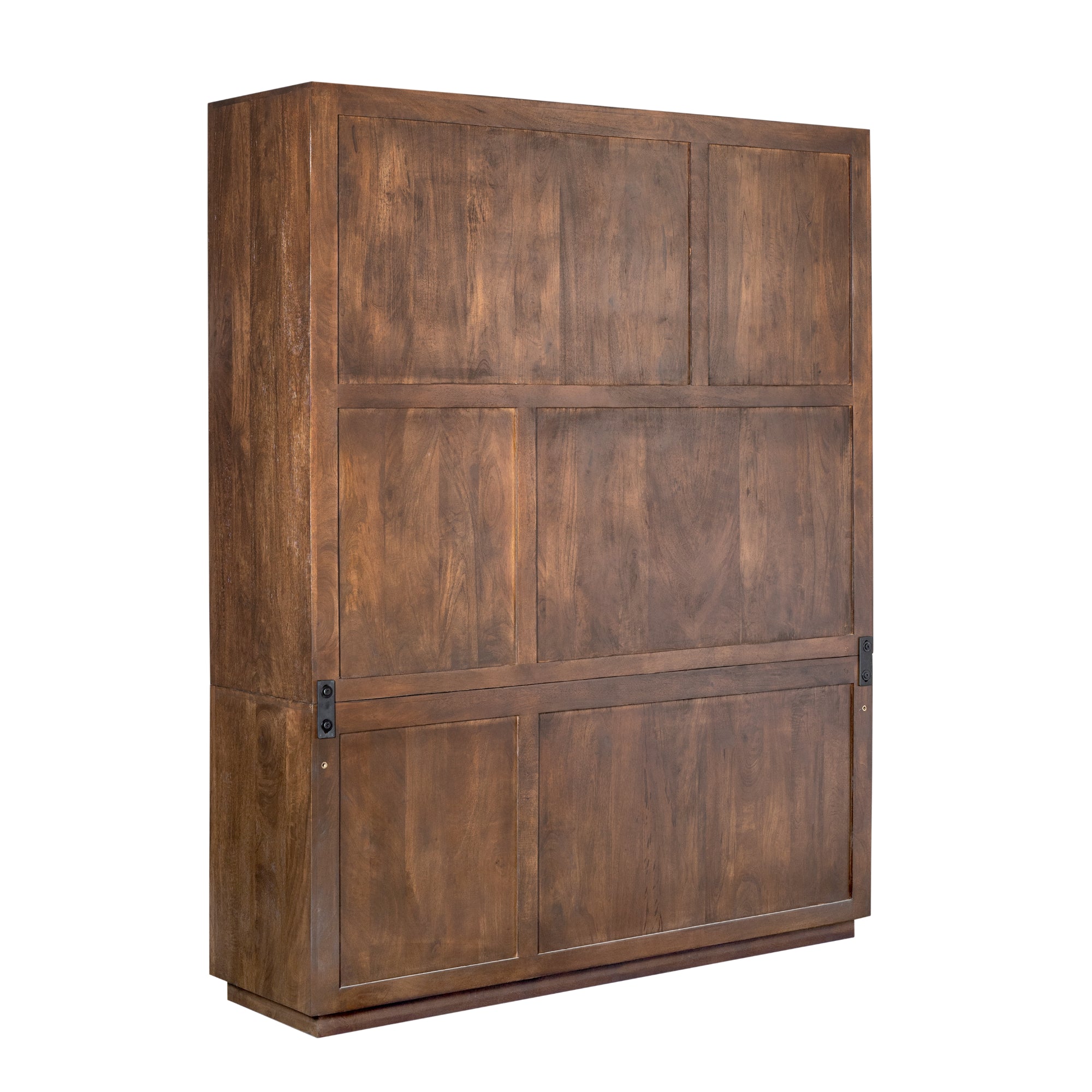 Regal Bali Braun XL – modernes Mangoholz-Regal mit offenen Fächern & 3 Türen, Push-to-Open, 160 x 45 x 200 cm