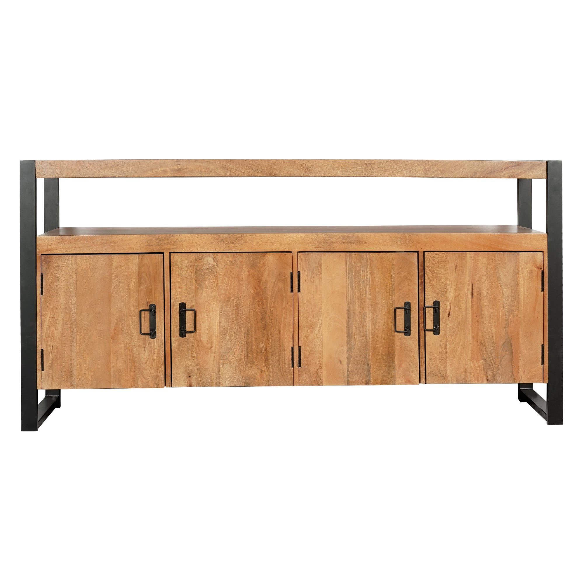 Sideboard Bori Natur – Mangoholz mit Metallrahmen, 4 Türen & Regalfächer, modernes Design, 175 x 45 x 90 cm