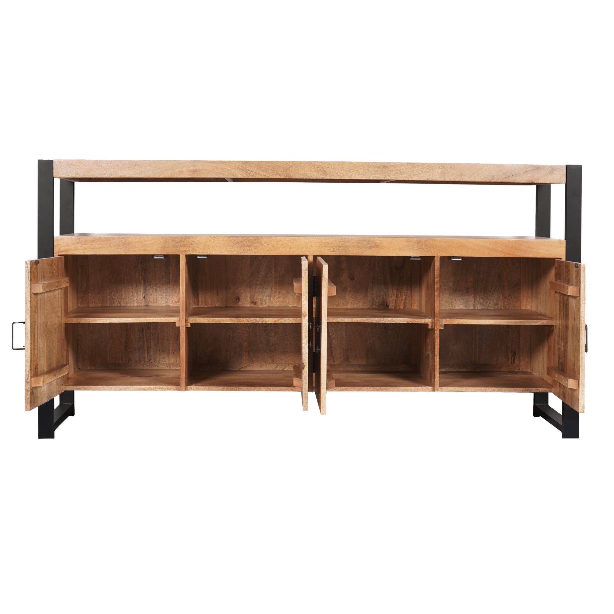 Sideboard Bori Natur – Mangoholz mit Metallrahmen, 4 Türen & Regalfächer, modernes Design, 175 x 45 x 90 cm