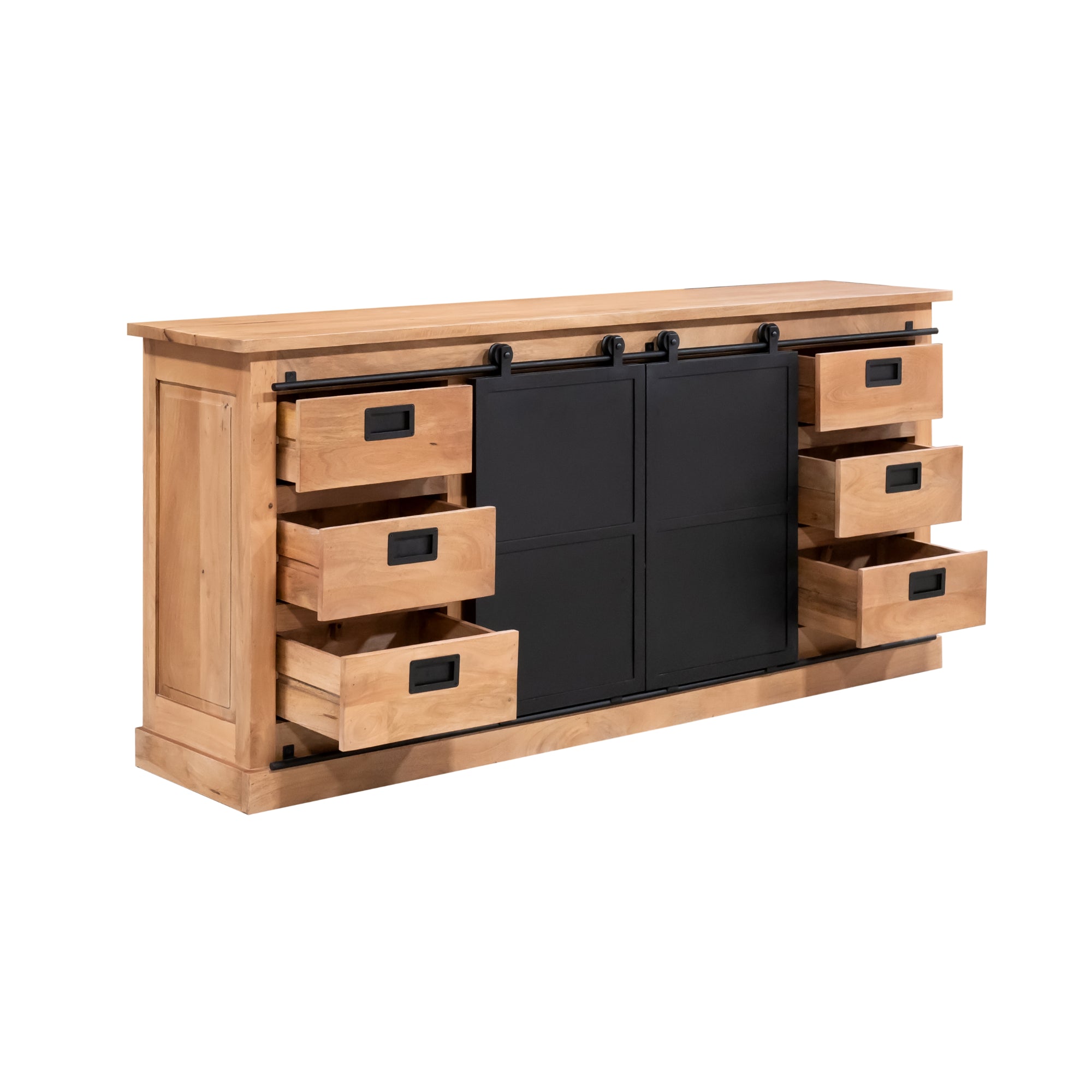 Sideboard Fresno Natur/Schwarz – Kommode aus Mangoholz mit schwarzem Metallgestell, 200 x 45 x 90 cm, modern & robust