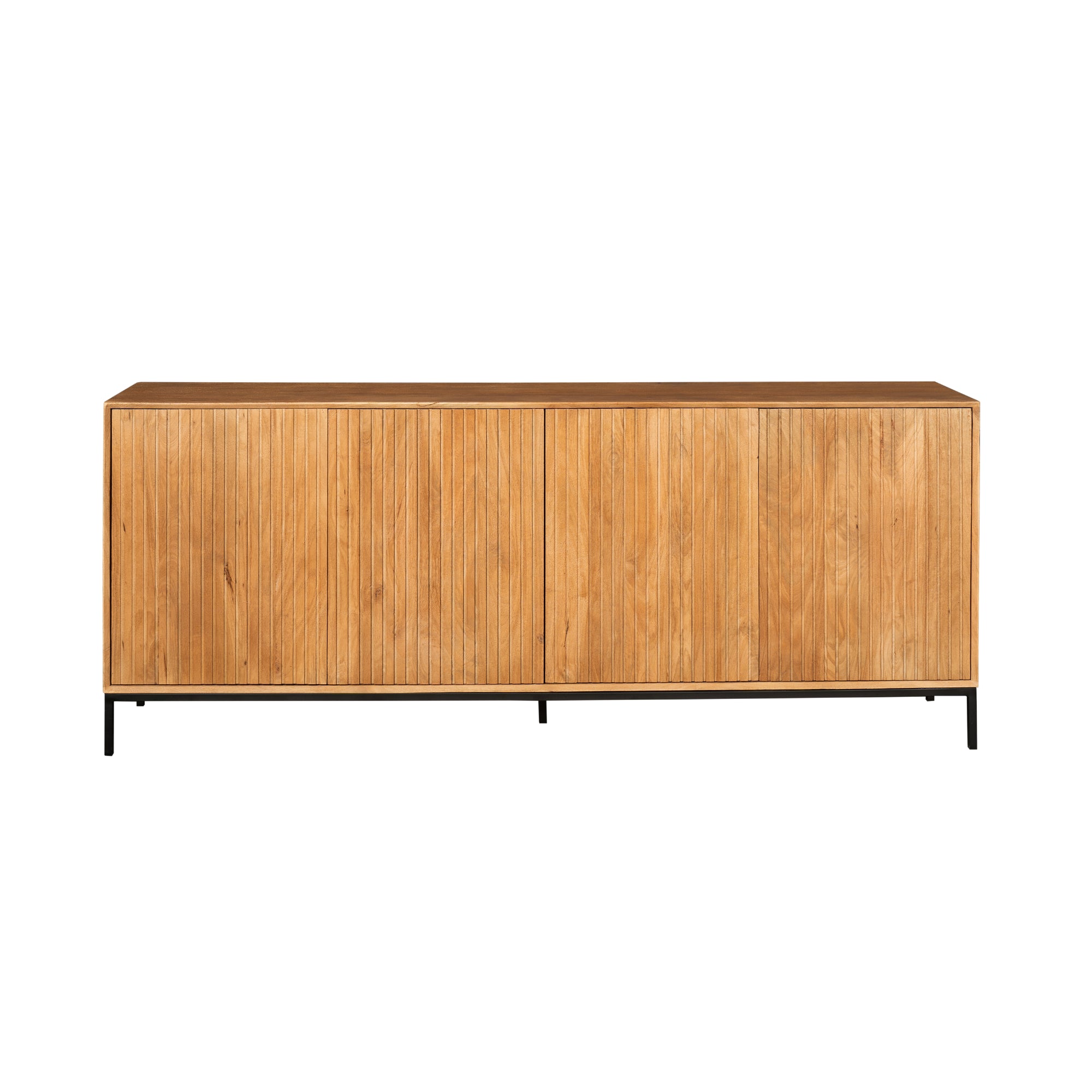 Sideboard Mandy Natur 210x45x85 cm – moderne Mangoholz Kommode mit Lamellenfront & Push-to-Open