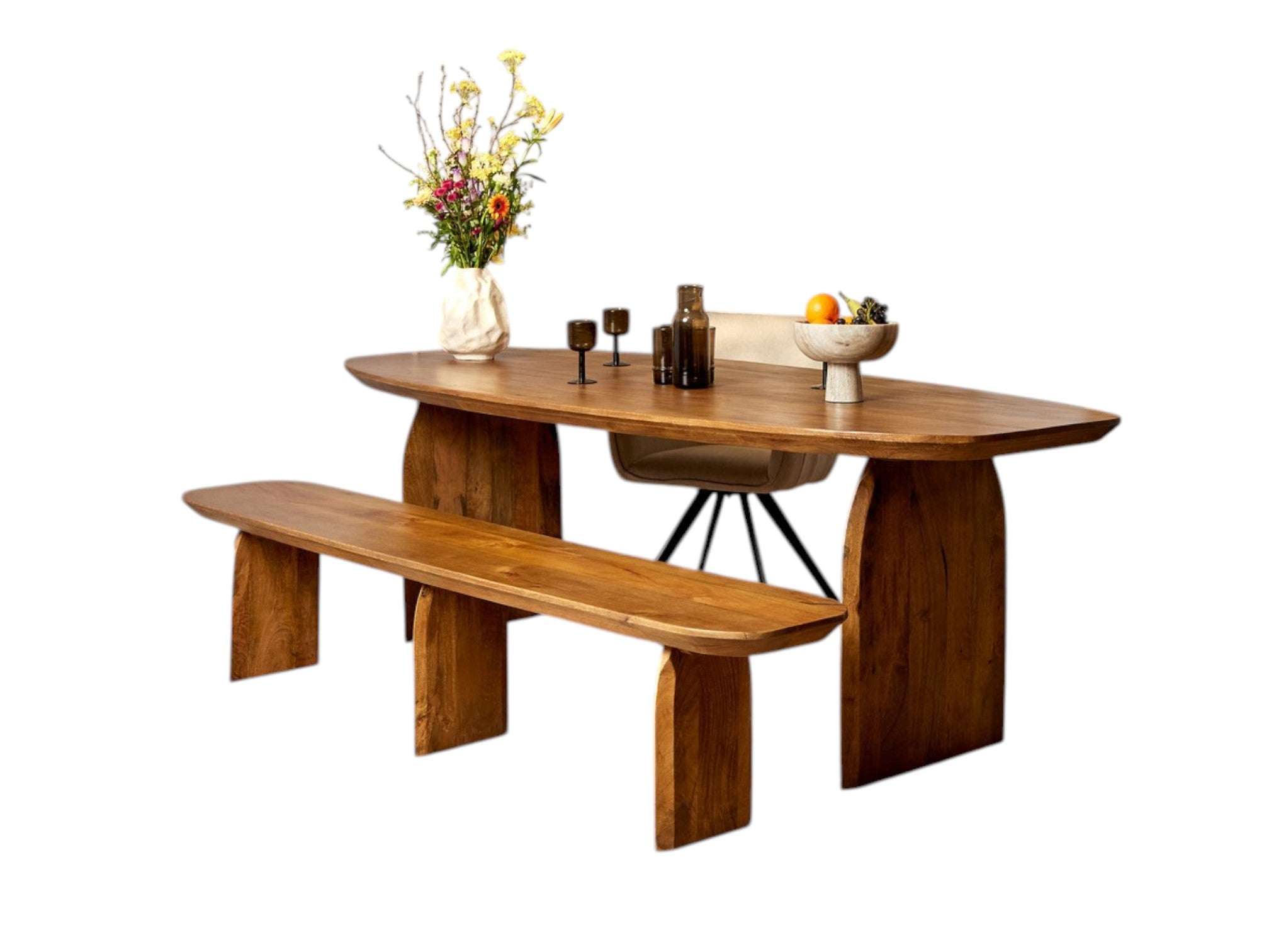 Sitzbank TeTey – Massives Mangoholz, 220 x 38 x 45 cm, robuste Esszimmerbank
