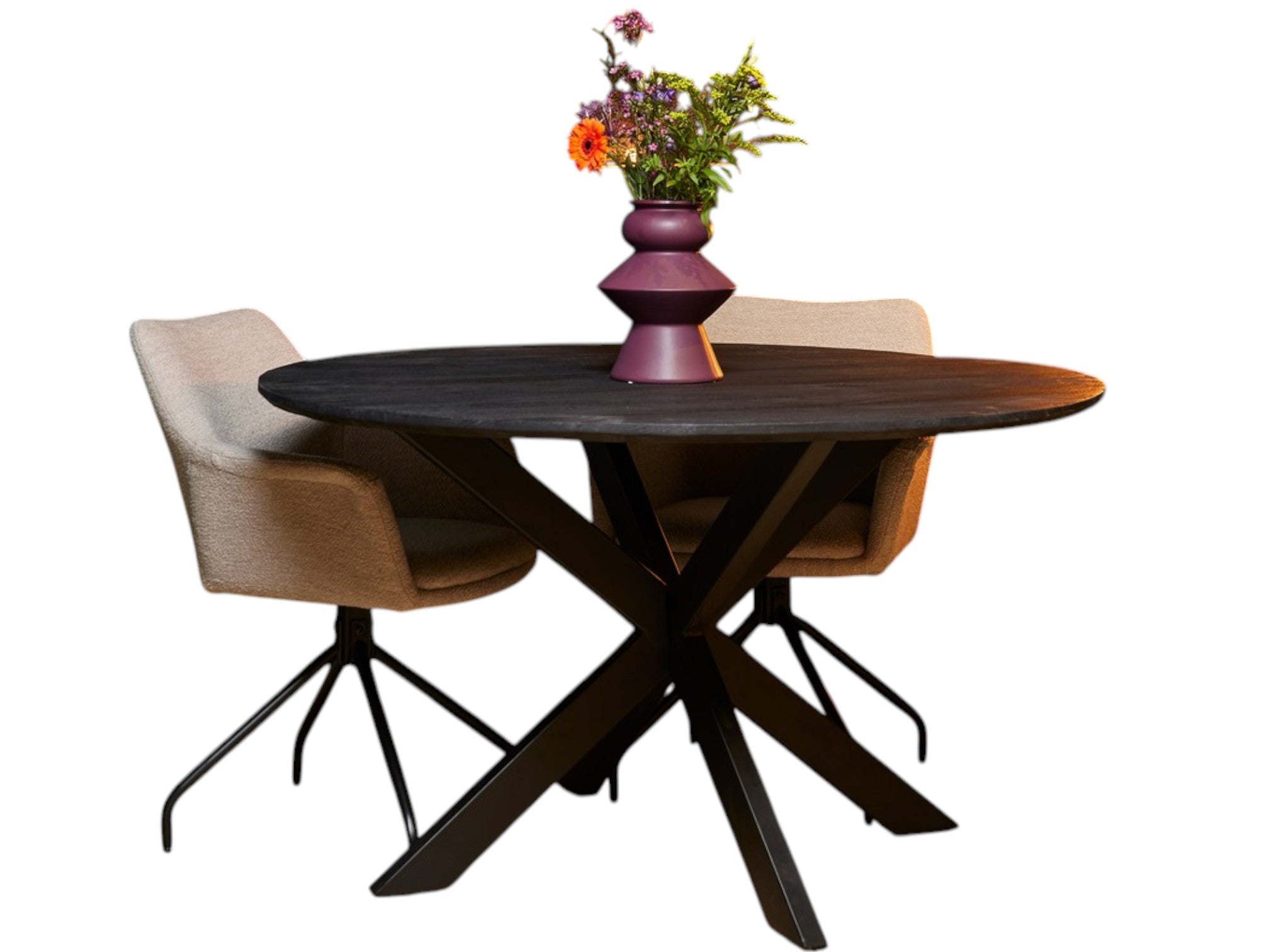 Runder Esstisch Sydney Schwarz – Mangoholz Ø130 cm, 3 cm Platte, Matrixgestell