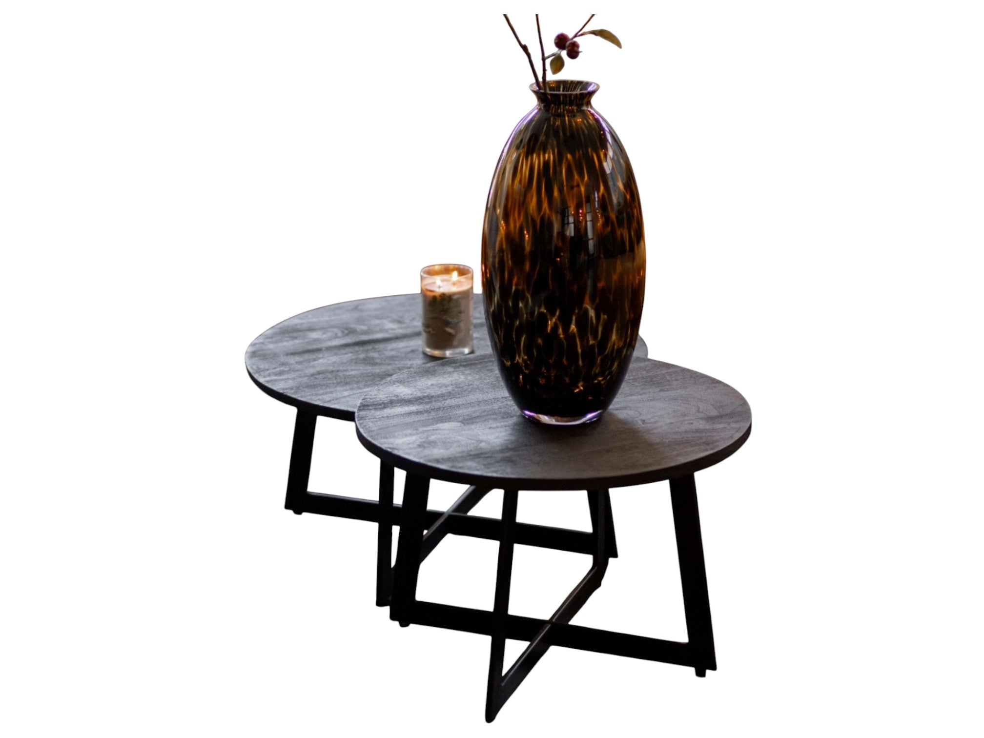 Couchtisch-Set Alora – Mangoholz Schwarz, 2-teilig, Ø70 & Ø60 cm