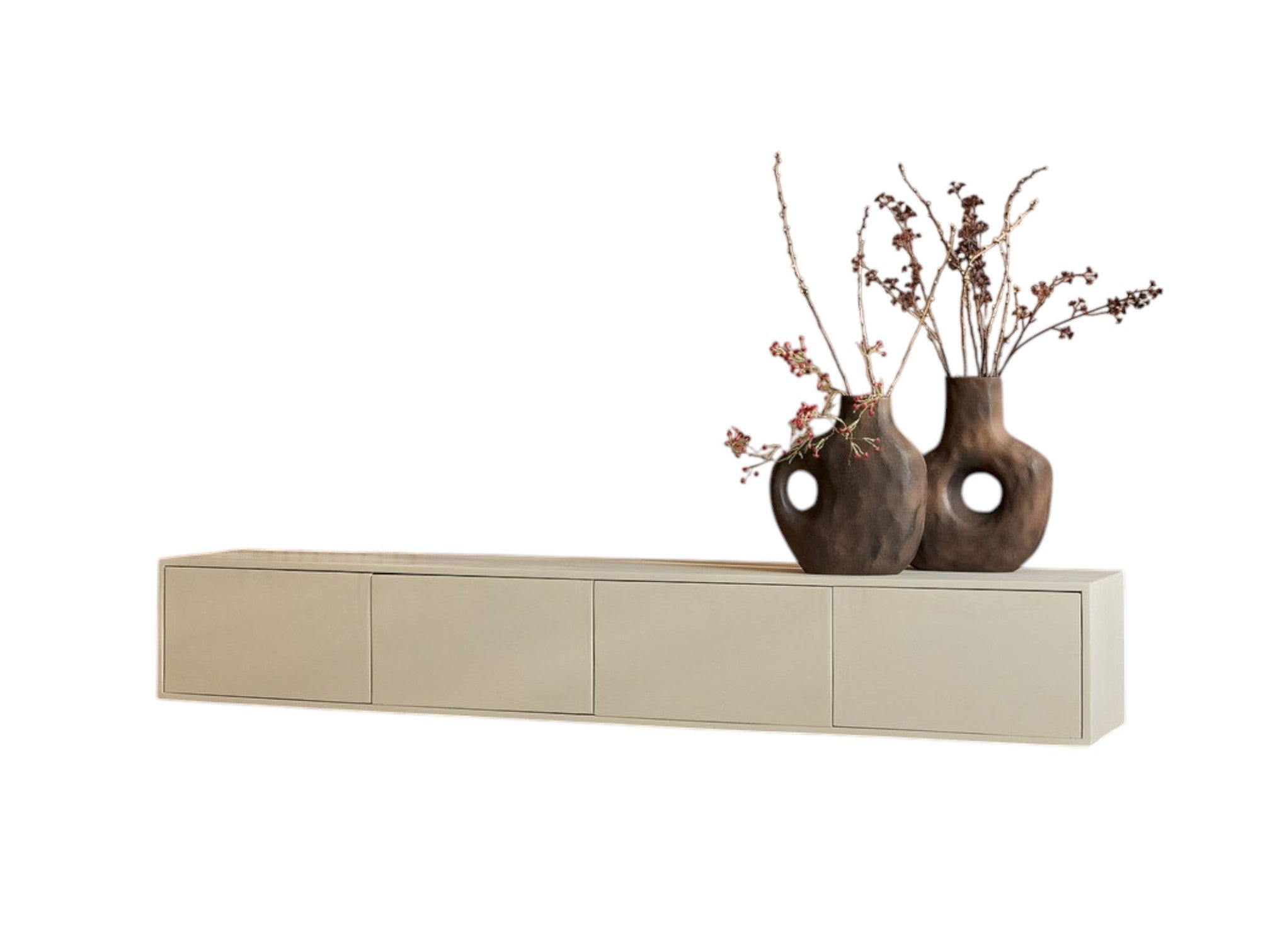 Schwebendes TV-Board Focus – Mangoholz Sand, 200 x 35 x 30 cm