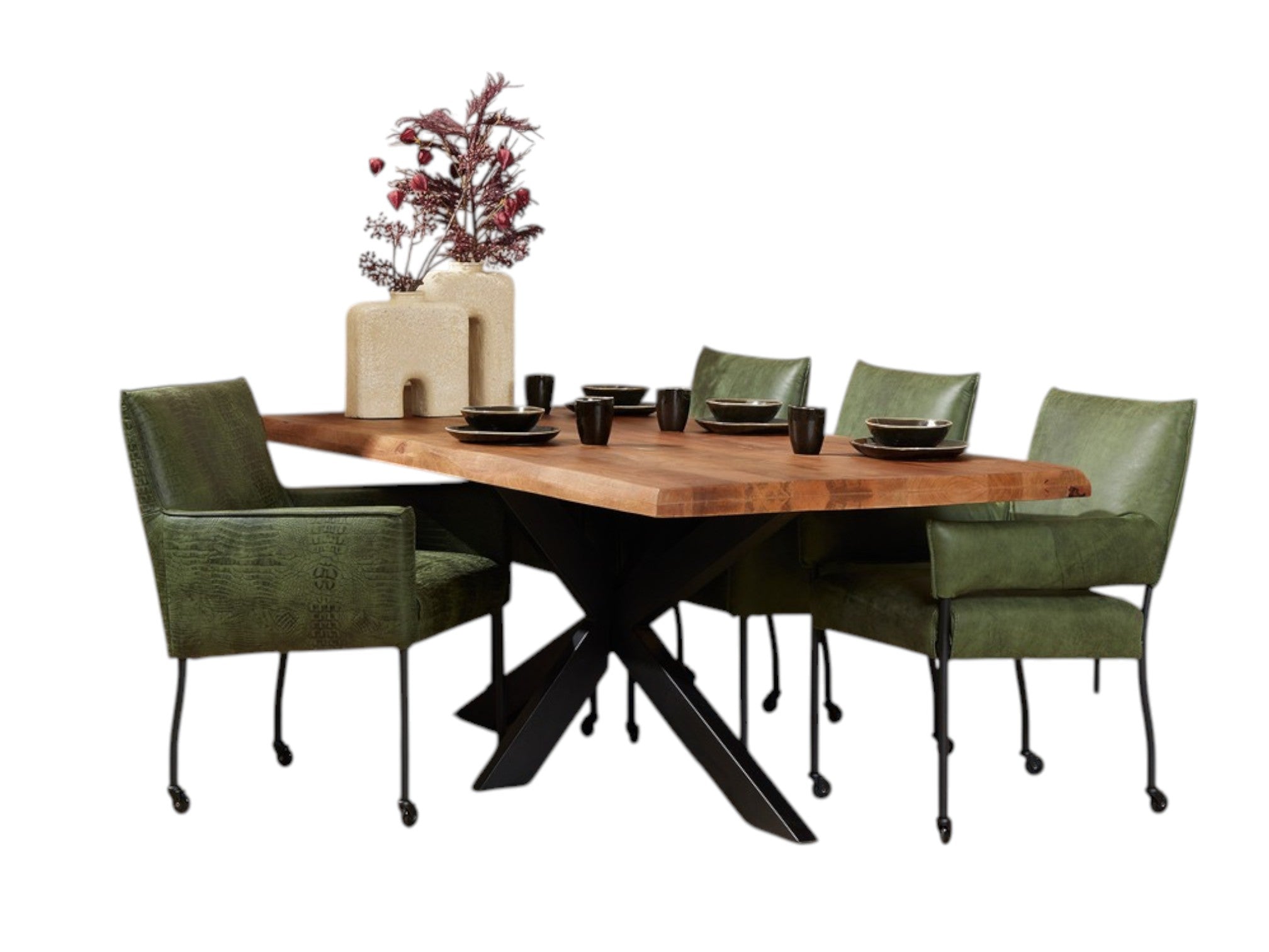 Baumstamm-Esstisch Baltimore – Mangoholz & Metall, 180 x 90 x 76 cm