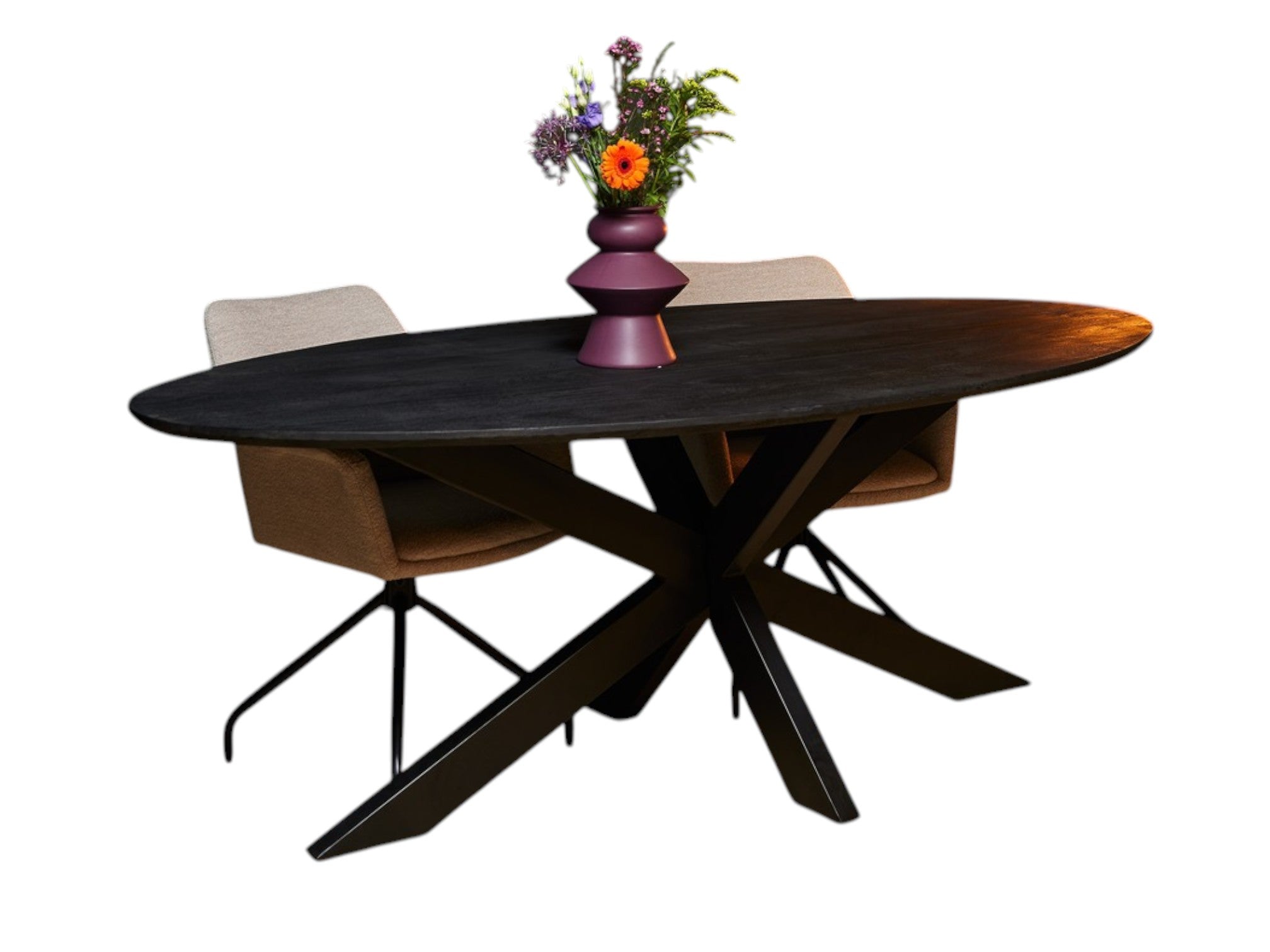 Esstisch Sydney Schwarz – Ovaler Esstisch aus Mangoholz mit Metall-Matrixgestell, 210 x 100 x 76 cm