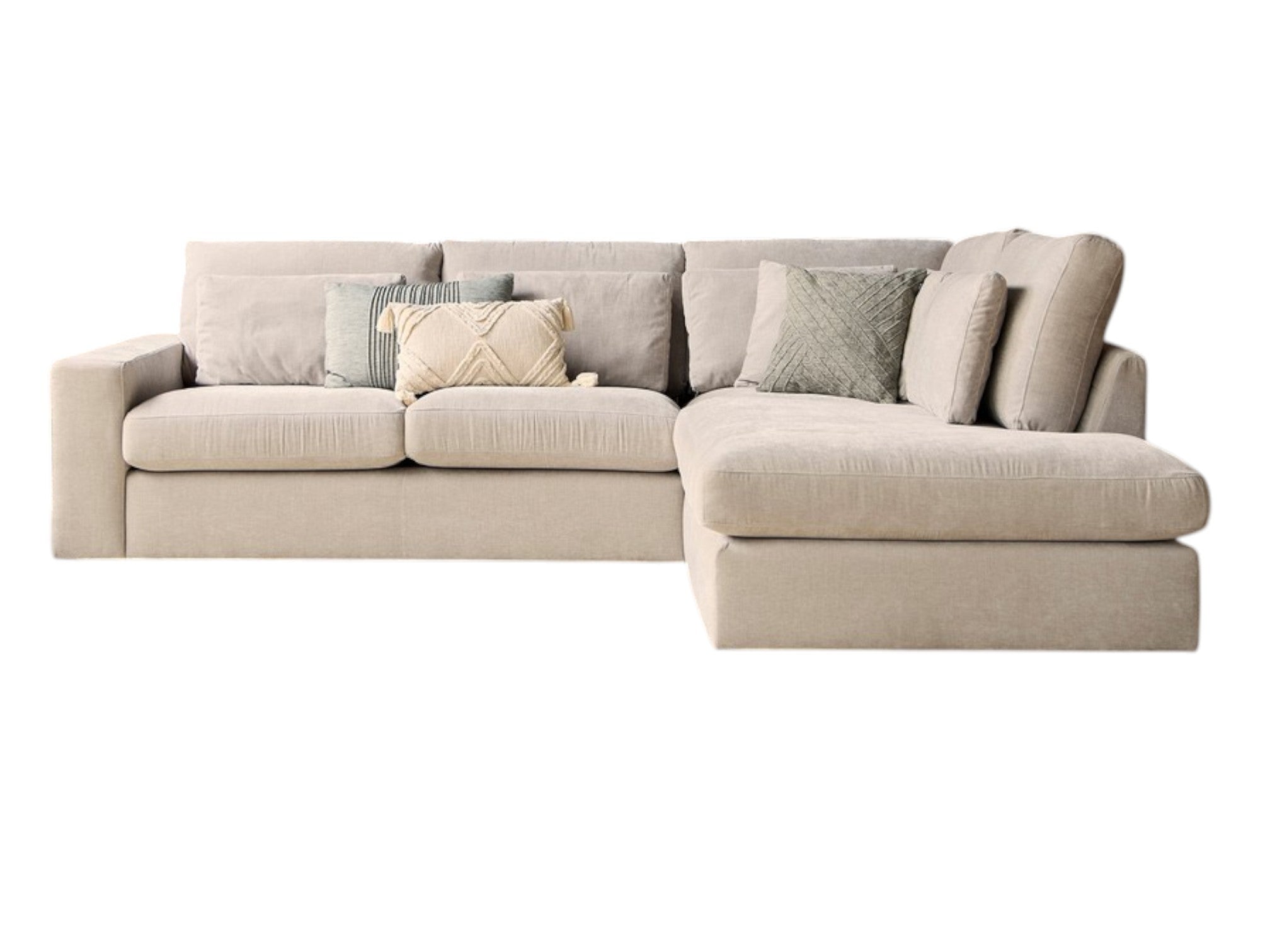 Ecksofa Jazz Toffee – MeinLieblingsplatz Couch mit Ottomane rechts, 271 x 222 cm