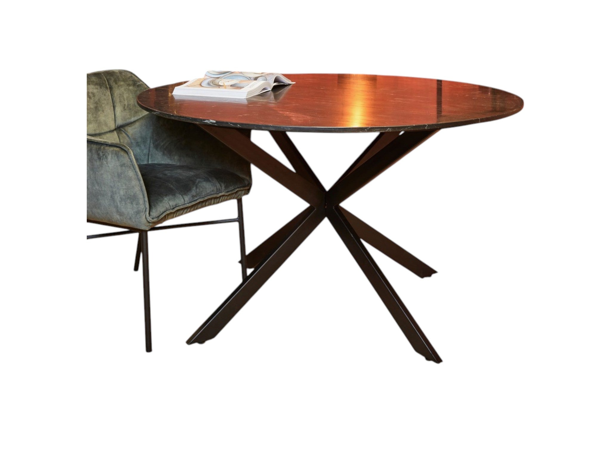 Runder Esstisch Noire – schwarze Marmorplatte & Metallgestell, 130 x 130 x 76 cm, elegant & robust
