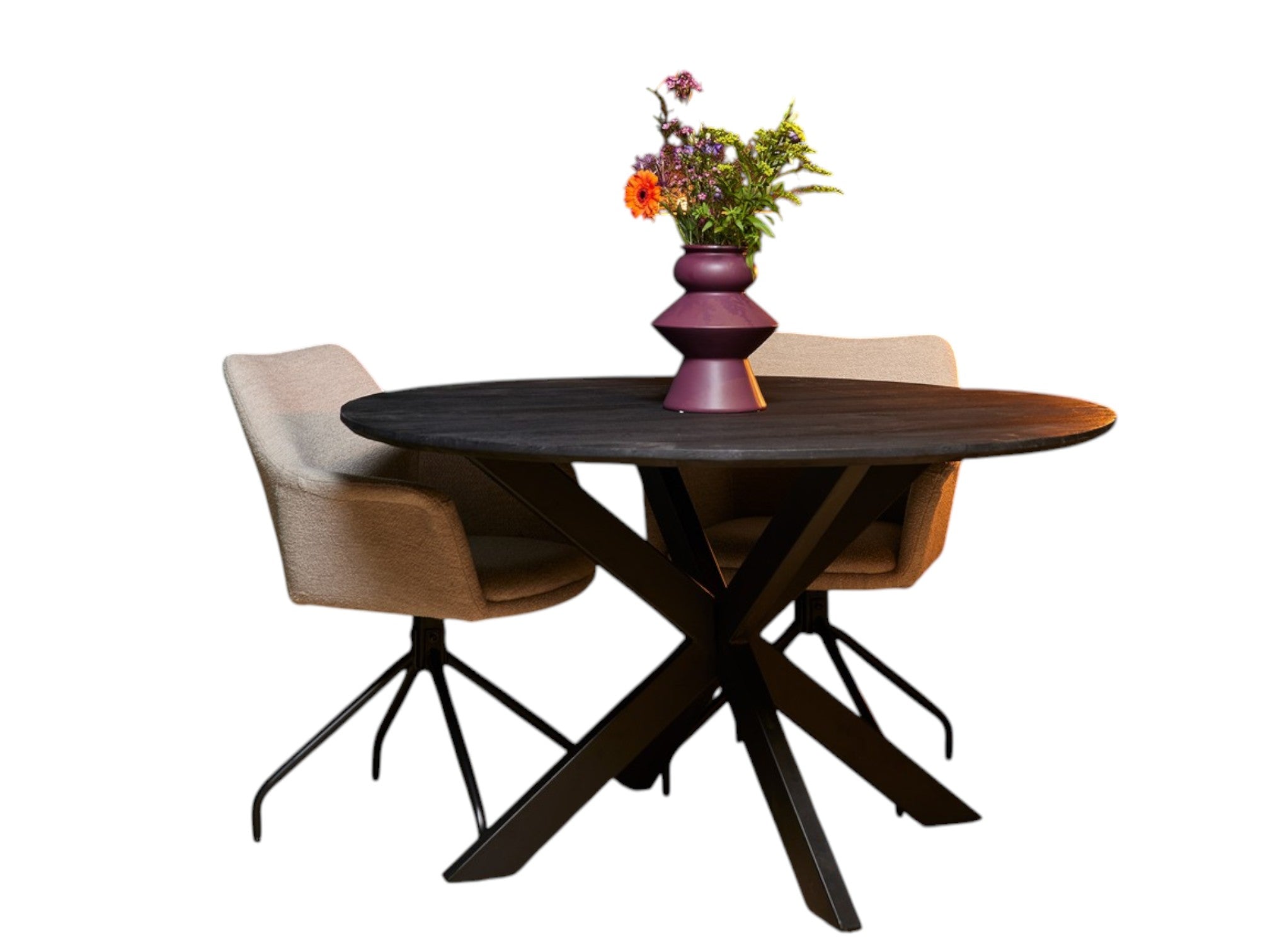 Runder Esstisch Sydney Schwarz – Mangoholz mit schwarzem Metall-Matrixgestell, Ø120 x 76 cm