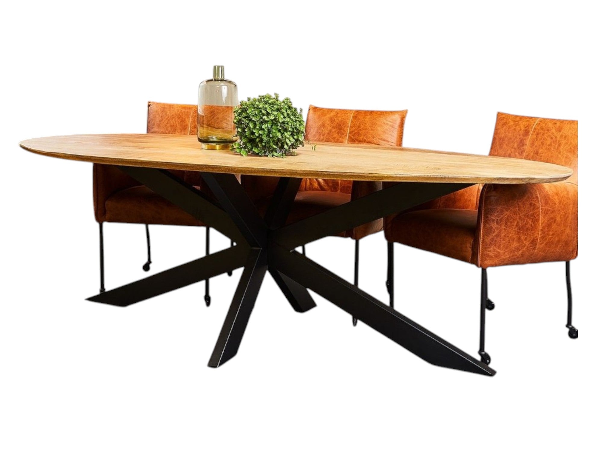 Esstisch Aloy Oval – Mangoholz mit schwarzem Matrixgestell, 240 x 110 x 77 cm, moderner Holztisch