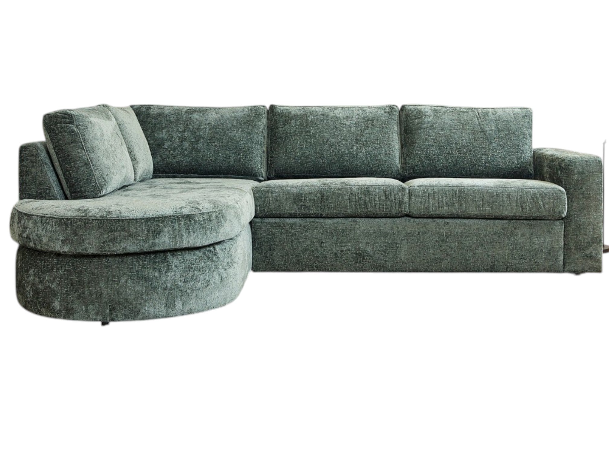 MeinLieblingsplatz Sofa Veronika – 2,5-Sitzer Couch mit Ottomane, Chenille Stoff Grün, 264 x 192 cm
