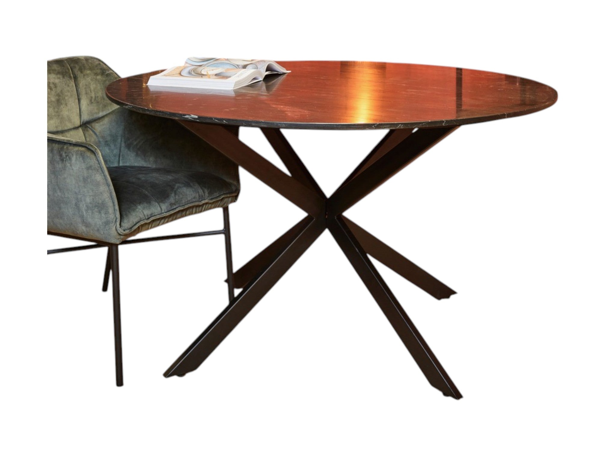 Runder Esstisch Noire – schwarze Marmorplatte & Metallgestell, 150 x 150 x 76 cm, modernes Design
