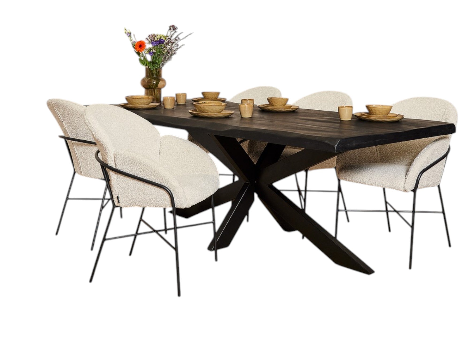 Esstisch Baltimore Black 180x90x76 cm – Massiver Baumstammtisch aus Mangoholz mit schwarzem Gestell