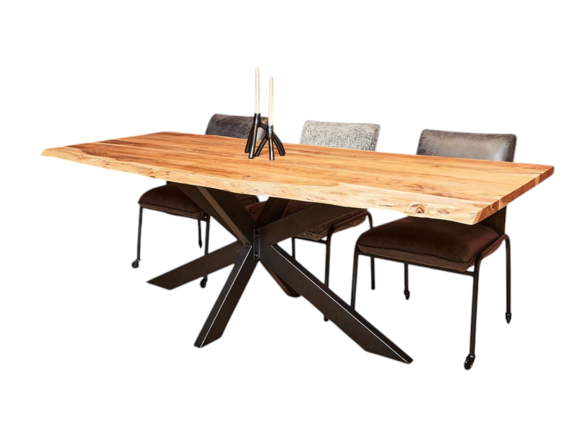 Esstisch TreeLine – Akazienholz & Metall, 200 x 100 cm, einzigartige Holzelemente, modernes Design