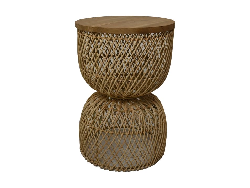 Beistelltisch - 30x30x45 - Natur - Teak/Rattan