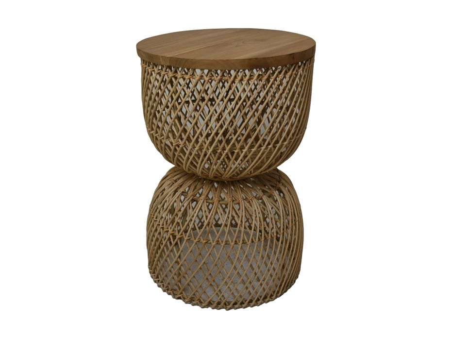 Beistelltisch - 30x30x45 - Natur - Teak/Rattan