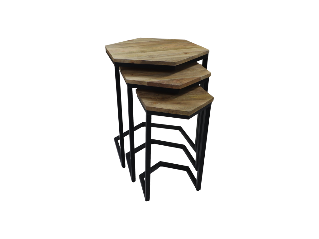 Beistelltisch - Set von 3 - 50x50x65 - Natur/Schwarz - Mangoholz/Eisen