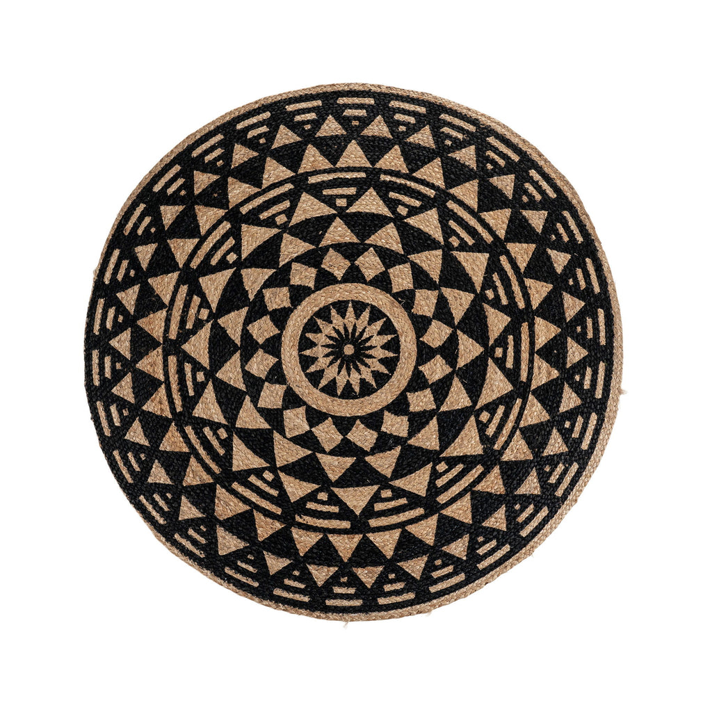 Bombay Teppich - Teppich aus geflochtenem Jutegarn in Natur/Schwarz, Ø120 cm