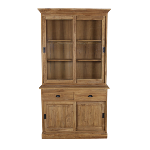 HSM Collection-Buffetschrank 4 Tür 2 Schubladen-120x50x215-Natur-Teak/Glas