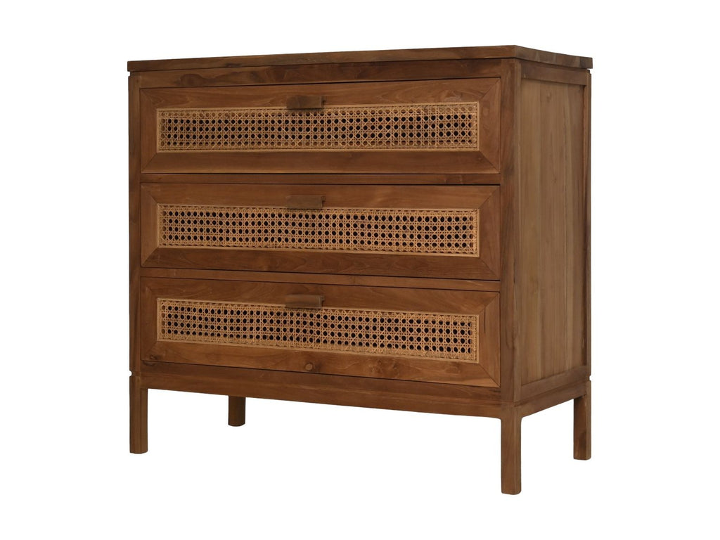 HSM Kollektion-Sideboard 3 La-90x42x85-Natur-Rattan/Teak