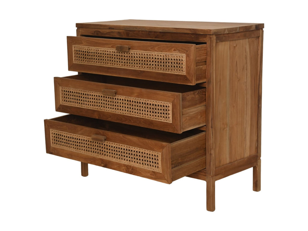 HSM Kollektion-Sideboard 3 La-90x42x85-Natur-Rattan/Teak