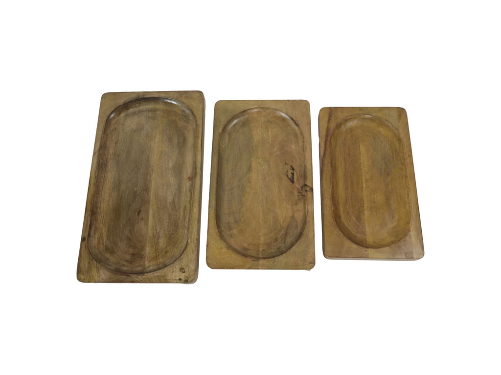 Dekorative Tabletts - Natur - Mangoholz - Set von 3