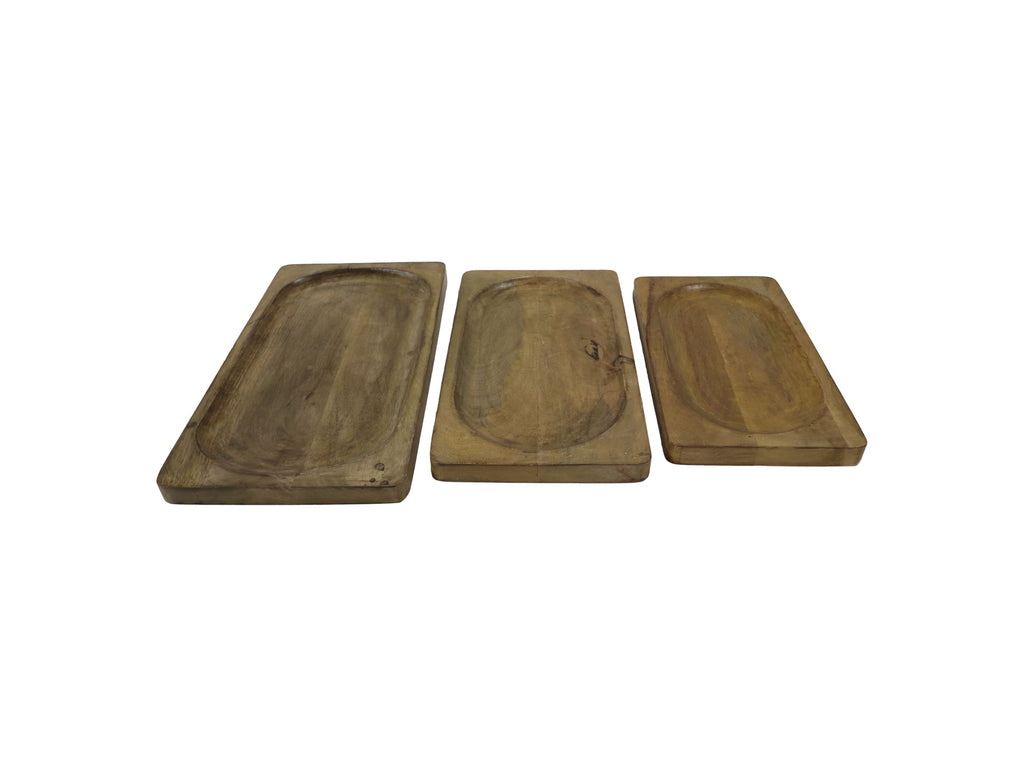 Dekorative Tabletts - Natur - Mangoholz - Set von 3