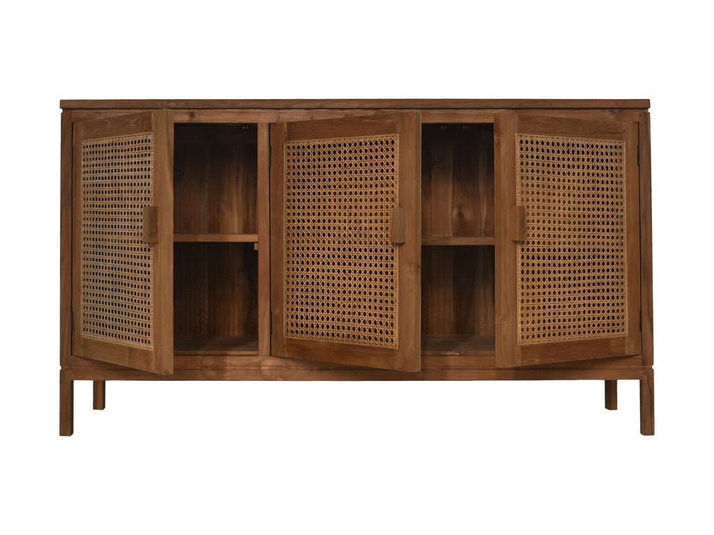 Sideboard 3-türig - 150x42x85 - Natur - Teak/Rattan