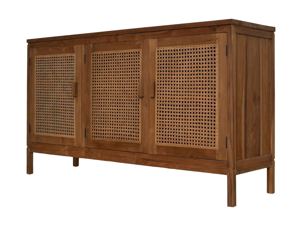 Sideboard 3-türig - 150x42x85 - Natur - Teak/Rattan