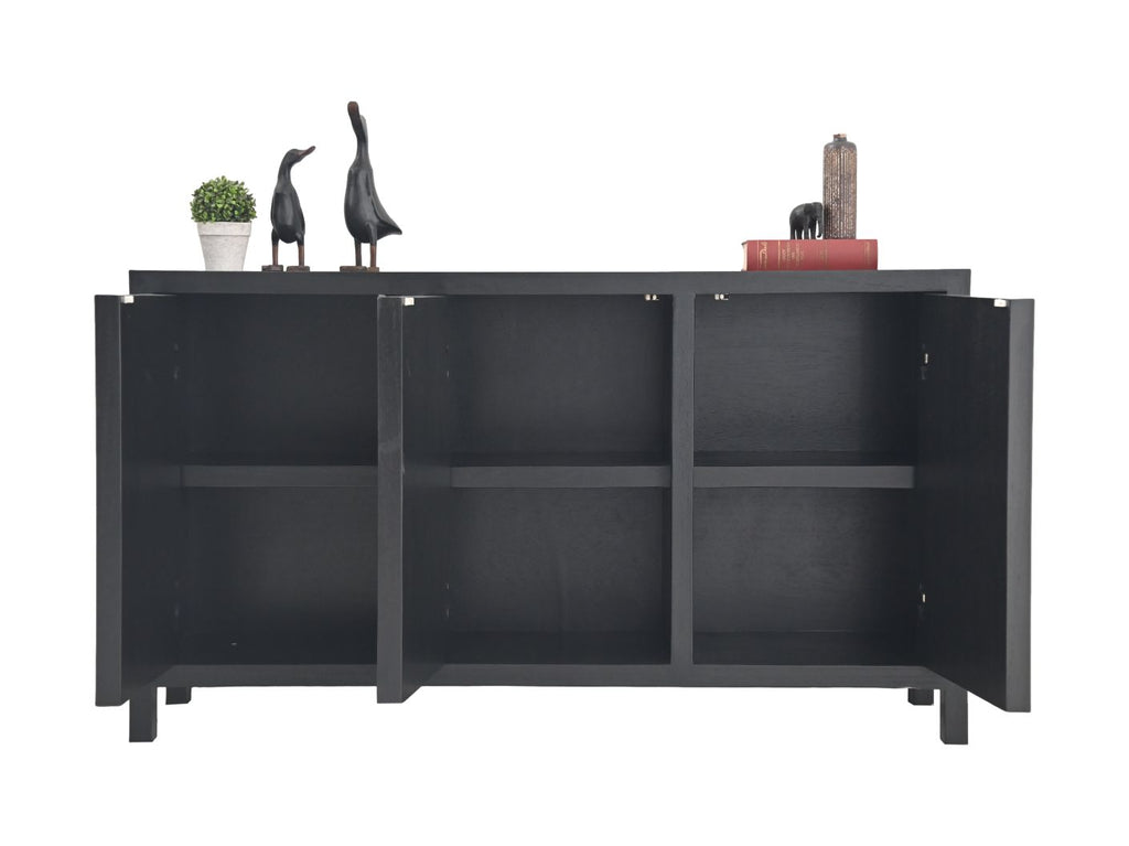 Sideboard 3-türig - 150x42x85 - Schwarz - Teakfurnier