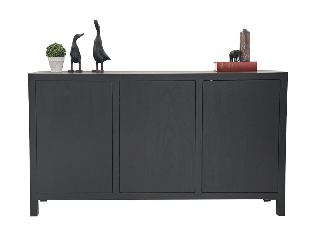 Sideboard 3-türig - 150x42x85 - Schwarz - Teakfurnier