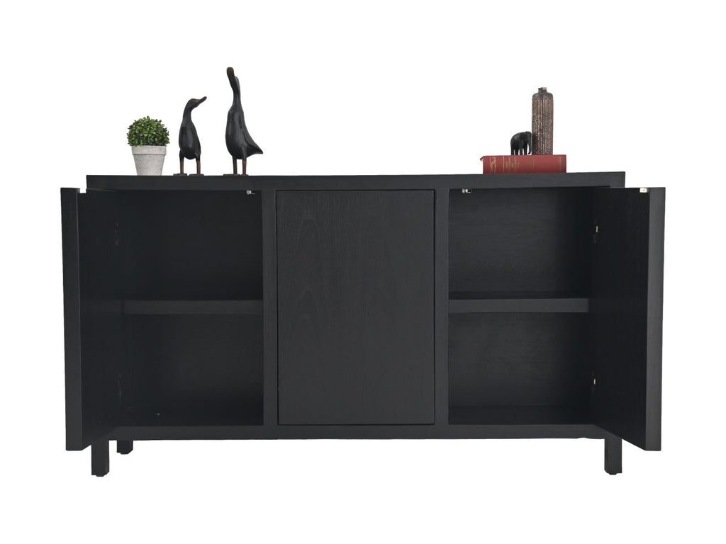 Sideboard 3-türig - 150x42x85 - Schwarz - Teakfurnier