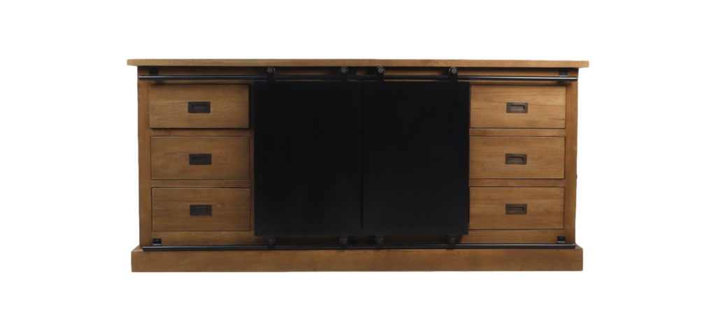 Dressoir Blackburn - 220x50x85 - Natur/Schwarz - Teak/Metall