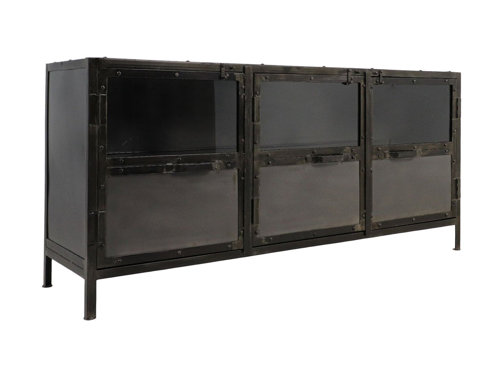 Dressoir Brooklyn - 150x40x70 - Naturstahl - Eisen/Glas