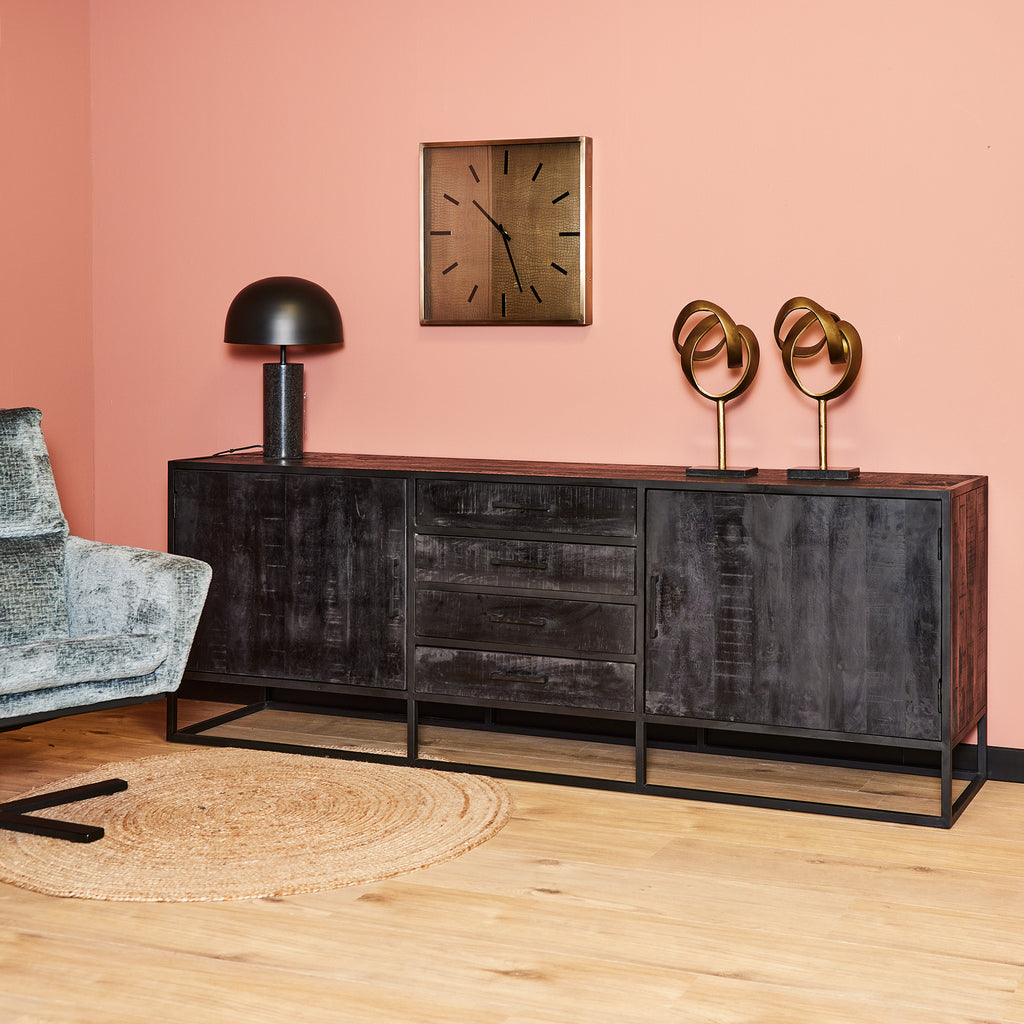 Sideboard Denver Schwarz 210 cm | Mangoholz und Stahl