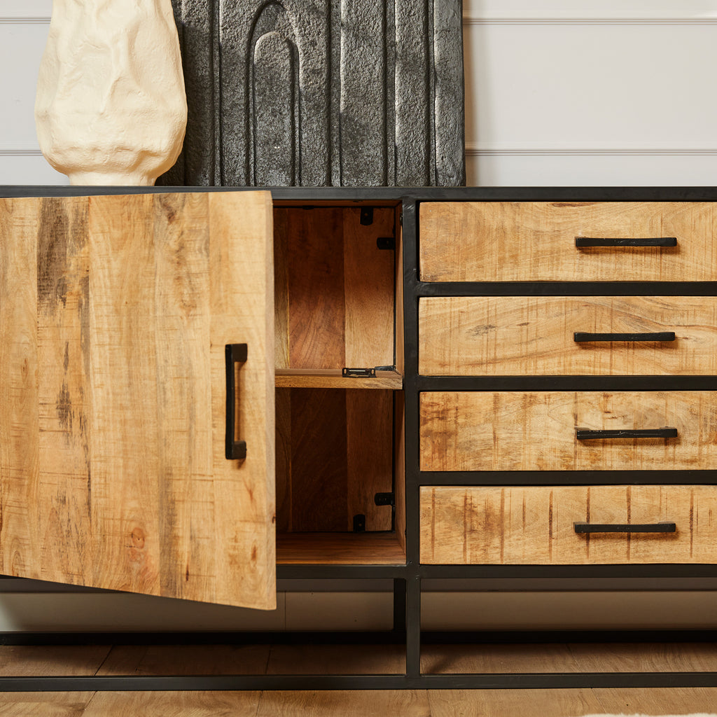 Dressoir Denver | Mangoholz und Stahl | 210 cm