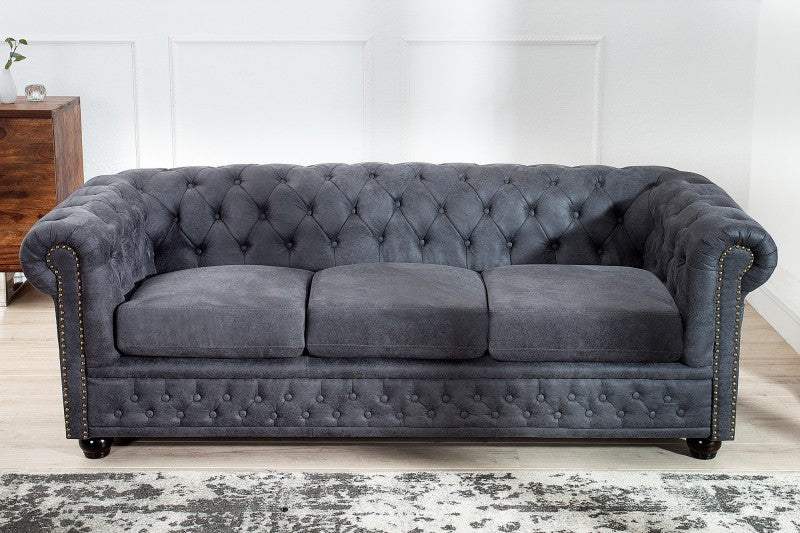 Sofa Chesterfield 3er grau Antik Look/ 37391