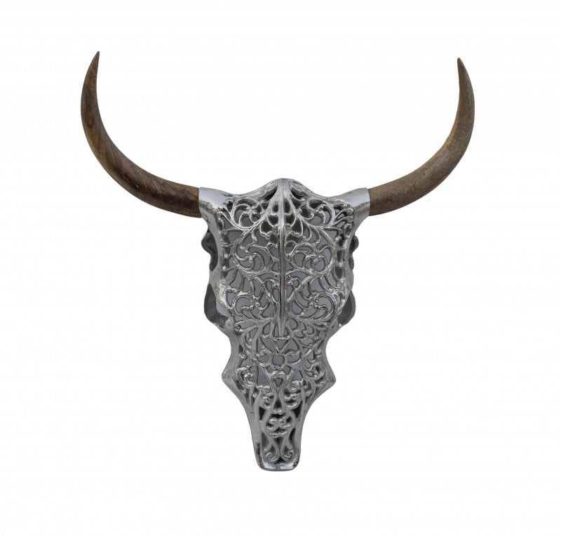 Deko Sch„del Exotic Bull 57cm silber Mango/ 39091