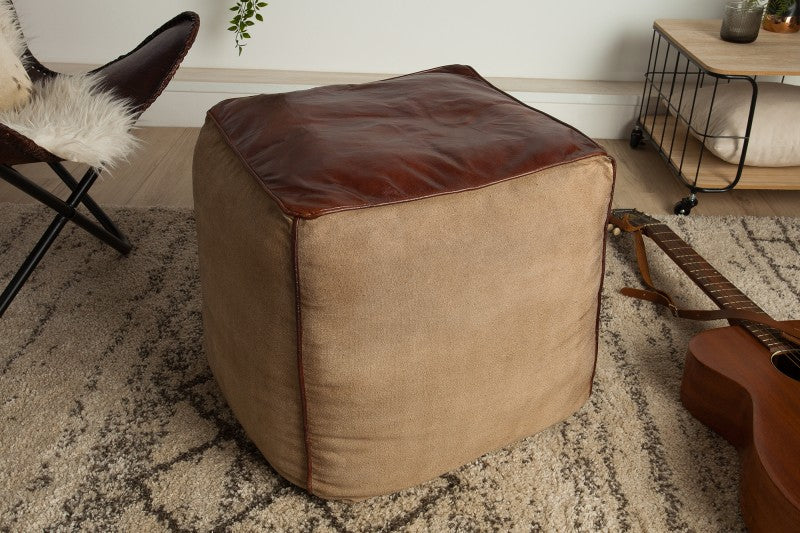 Pouf Mustang 45cm braun Leder Leinen/ 39525