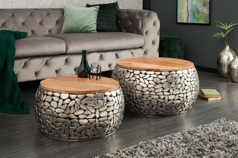 Couchtisch Stone Mosaic 2er Set silber Akazie/ 39519